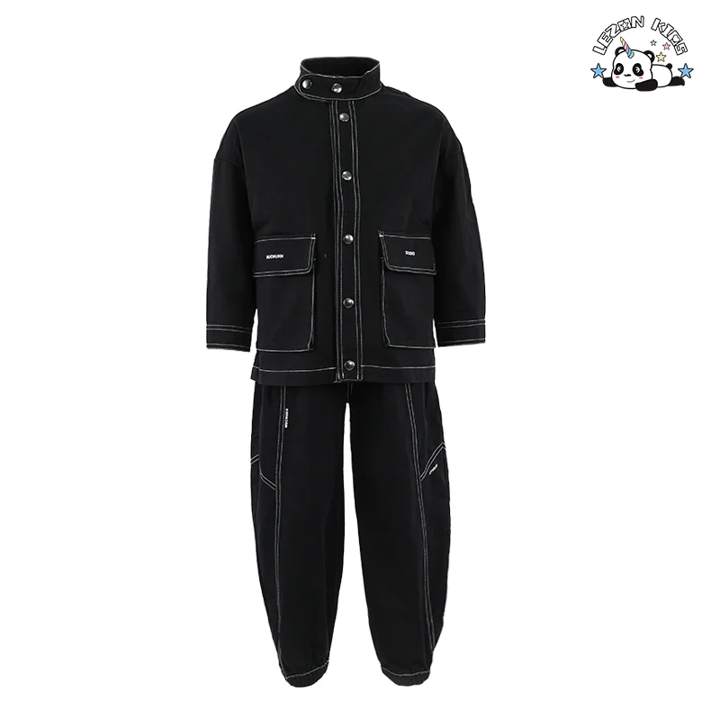 LEZONKIDS - Fashion Washed Denim Jacket and Pants Two Piece Suit Loose Fitting Denim Boy Clothing Set